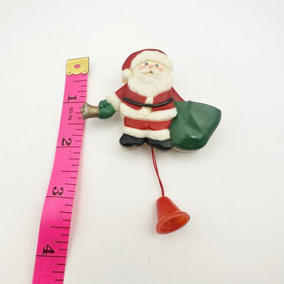 Santa Claus Pin Vintage Retro Christmas Brooch Bag Bell Movable Arm Collectible - Picture 1 of 5